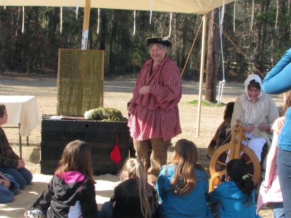 Margaret and Bev show weaving and spinning